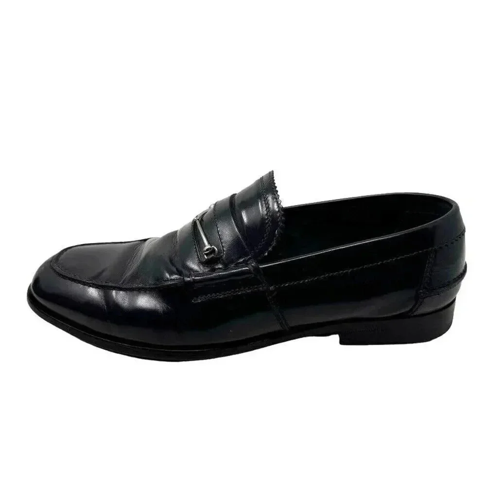 Gucci Mens black smooth leather horsebit loafers shoes size 8.5